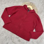 Eileen Fisher Cardigan Nubby Knit Sweater Hooded Front Zip Longsleeve in Red M Photo 0