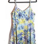J.O.A. Yellow and Blue Flared Floral Summer Dress Photo 1