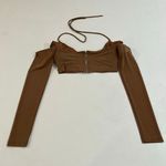 White Fox Boutique White Fox Brown Off Shoulder Corset Crop Top Size M Long Sleeve Bustier Photo 1