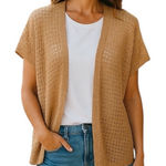 Rachel Zoe Metallic Tan Gold Bronze Open Knit Kimono Cardigan NWT One Size Photo 0