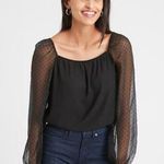 Banana Republic  Black Sheer Flocked Dot Top Long Sleeve Mesh Witchy Goth Photo 0