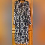 ZARA  Metallic Baroque Sheer Overlay Balloon Sleeve‎ Maxi Dress Blue Size Small Photo 5