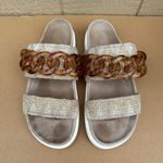 Anthropologie Inuikii Chain Velvet Strap Platform Slide Sandals Tan Size 41/11   Photo 3