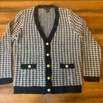 Tahari  black brown houndstooth v-neck button cardigan sweater.gold buttons. XL Photo 0