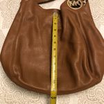 Michael Kors Fulton Chain Tan Pebbled Leather Tote Purse 3 Compartment Hobo Photo 12