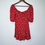 Reformation  Puff Sleeve Bustier Red Dress Ditsy Floral‎ Milkmaid Mini Dress Photo 4