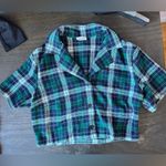 Brandy Melville Plaid Short-Sleeve Flannel Crop Top Dark Green/ Blue Photo 1