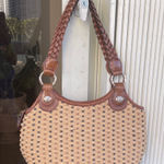 Brighton  Braided Leather Handles Tan and Brown Woven Bag Photo 0