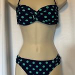 Mossimo Bikini Swim Top Bottom Indigo Night Navy Blue Isle Green Dot Pin Photo 0
