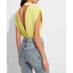 EXPRESS  NWT Draped Mock Neck Open Back Thong Bodysuit Size Medium Neon Yellow Photo 1