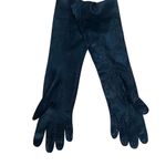 1960s French Cocktail Long Black Leather Ladies Gloves Vintage Below Elbow Photo 2
