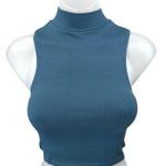 ZARA NEW Blue Ribbed Knit Sleeveless High Neck Cami Camisole Tank Crop Top XS/S Photo 0