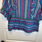 dRA Blue/Purple Striped Short Sleeve Ruffle Accent Blouse size M Size M Photo 5