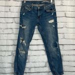 ZARA  Cropped Straight Leg Jeans Size 4 Medium Wash Distressed Ripped Capri Y2K Photo 0