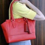 Coach Legacy Red Medium Candace Carryall Shoulder Bag/ Tote/ Handbag EUC Photo 0