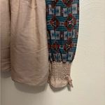 Tan and Blue Smocked Ruffled Blouse Size XL Photo 5