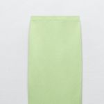 ZARA NWOT  LIGHT GREEN RIBBED STRETCH MIDI SKIRT SMALL Photo 2