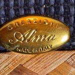 Italian made Woven‎ Navy Blue and natural woven Tote Bag Tan Photo 2