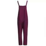 Boutique Dark Red Linen Loose Overall Jumpsuit w/ Pockets Photo 2