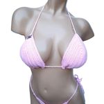 Handmade Nikita Naomi Crochet Swimwear Alize Pink Triangle Bikini TOP Size Small Photo 2