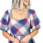 Polagram Plaid Square Neck Midi Dress With Pockets Photo 1