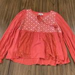 Polagram  Rust Red & White Dainty Floral Boho Ballooon Sleeve Peplum Top small Photo 6
