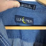 VINTAGE Luna Pier Women’s Oversized Denim Frog Shirt Blue/Green Size XL Blue Photo 3