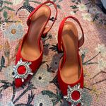 Red Satin Heels With Bling Emblem Size 7.5 Photo 0