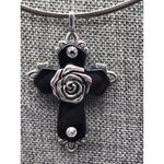 None Silver Tone Collar Necklace &2 Black Pendants Oval & Cross Whimsigoth Witchy 18" Photo 8