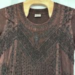 Magic Dress One Size Burgundy Embroidered Short Sleeve Maxi Adjustable Waist Tie Photo 2