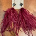 Anthropologie Drop Pierced Dark Red Feather Earrings With Enamel Gemstone Charm Photo 3