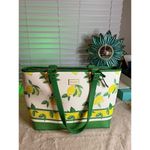 St. John Women's Lemon Print Tote Bag with Green Accents and Zip Closure Photo 3