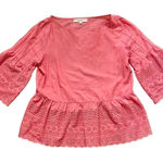 Loft  coral eyelet peplum blouse size small Photo 0