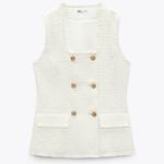 ZARA  DOUBLE-BREASTED TWEED WEAVE TEXTURED VEST WAISTCOAT FRAYED ECRU
White NEW Photo 3