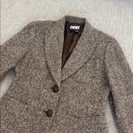 DKNY VTG  Wool Blend Brown Tweed Blazer Jacket leather button lined coat Photo 1