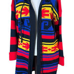 VTG 70s Colorful Long Knit Acrylic Sweater Southwest Aztec Retro Sz L Hood Boho Blue Size L Photo 0