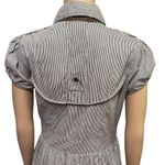 Dots Cotton Short Sleeve Bubble Hem Button Front Collared Striped Dress Small Brown Photo 7