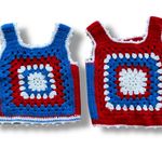 Lot Of 2 VTG Crochet Knit Tank Top Vest Red/White/blue 70s 60s Handmade Festival Red Size undefined Photo 4