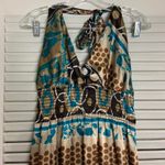 1950s 16/18 handmade silky printed halter dress Brown Size 1X Photo 4