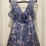 Tobi Blue Floral Organza Double Ruffle Sleeve & Neckline Mini Dress - S Photo 3