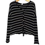 Lazy Sunday Women’s Size S Black White Striped Button Tie Front Waffle Top Shirt Photo 0
