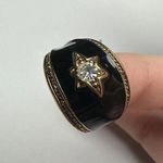 1928 Brand Gold Tone Black Enamel Rhinestone Star Half Hoop Pierced Earrings Photo 8