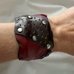 Leather studded cuff bracelet multi colored Red Photo 1