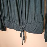 Aeropostale  Blouse Top Off Shoulder Tie Front Long Sleeve Deep Green Casual Photo 1
