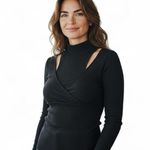 NU Denmark Black Ribbed Turtleneck Wrap Top with Cut Outs long sleeve NWT Photo 0