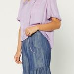 Current Air  Thalia Split Neck Smocked Lavender Pink Dot Blouse Top Size Large Photo 3