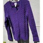 st. john's bay Women's Sz Large Cable Knit V-Neck Sweater Purple Orchid Casual Photo 9