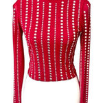 Y2K VTG. RED MESH STUDDED EMBELLISHED SHEER BLOUSE SMALL EUC. Red Photo 0