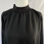 Alfani New  Mock Neck Long Sleeve Top Knit Trim High Neck Woven Blouse Black Photo 2
