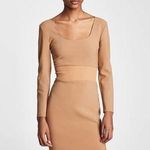 ZARA  Square Neck Ribbed Knit Waist Detail Bodycon Midi Dress in Nude Size S Photo 0